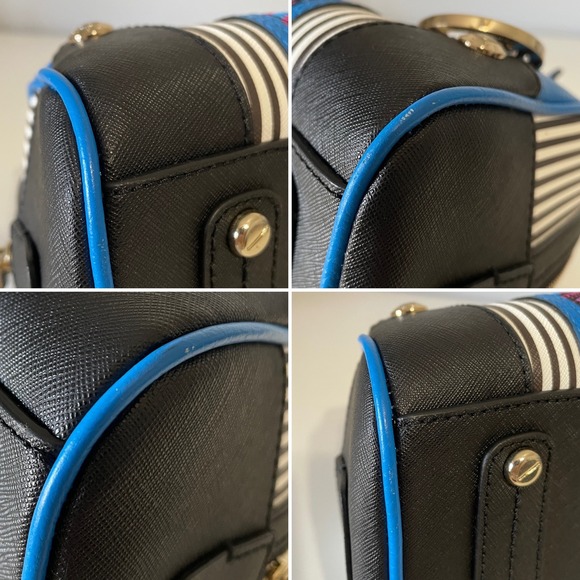 EUC Henri Bendel Centennial Mini Barrel Bag Striped Blue Tapestry - Picture 8 of 17